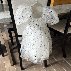 White Tulle dress with Black Polka Dots